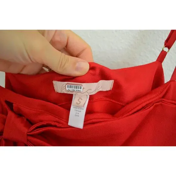 Anthropologie Hutch Satin Bow Front Slip Midi Dress In Red Size S - Picture 5 of 7